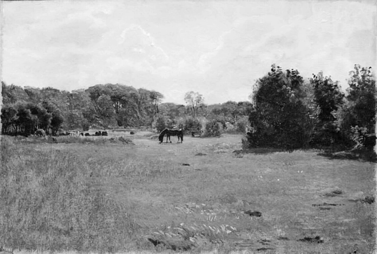 Prato con un cavallo nero al pascolo - Statens Museum for Kunst